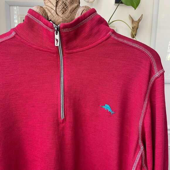 Tommy Bahama Quarter Zip Red Pullover Sailfish L - Picture 2 of 8